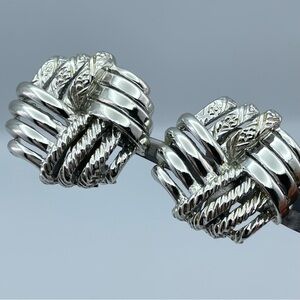 Silver-Tone Knot Clip-On Earrings Textured & Polished Mixed Design Vintage Style
